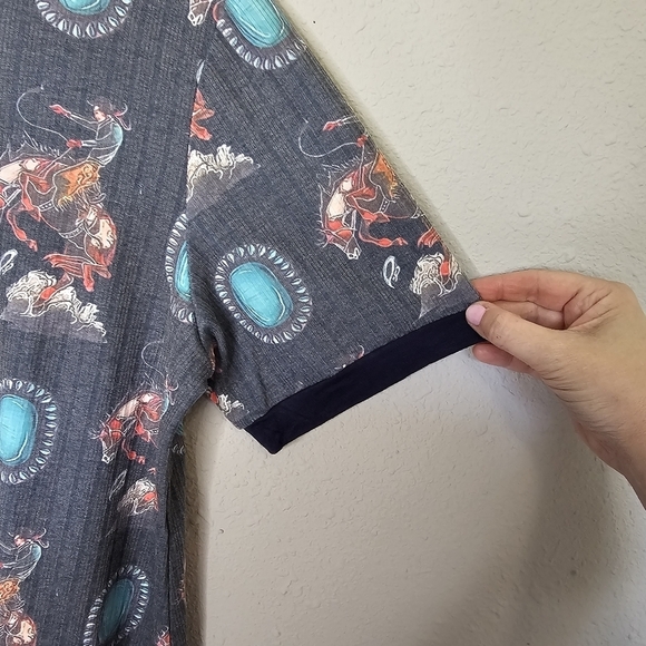 Southern Stitch Bucking Horse Riding Cowboy / Turquoise Jewel Print Size L Large - Picture 5 of 12